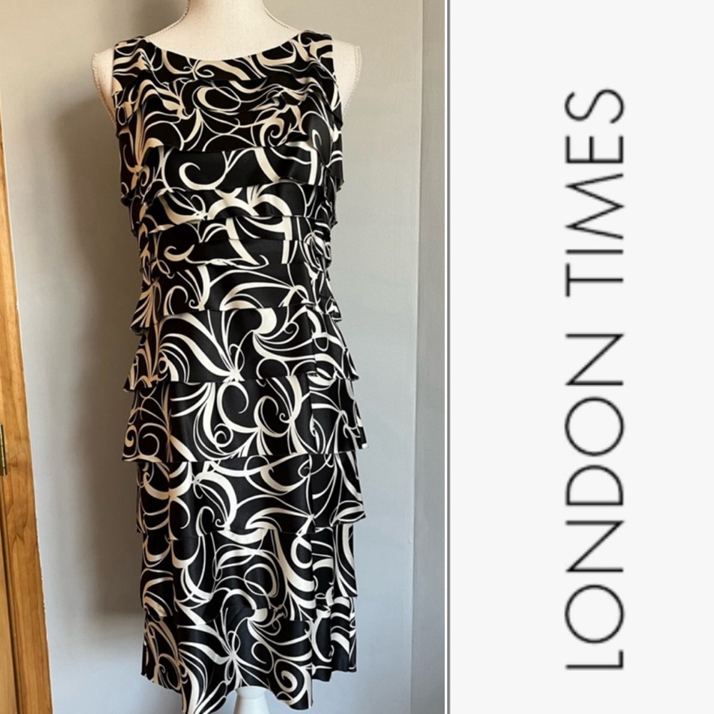 Beautiful and Fun London Times multi layered black and white dress size 10